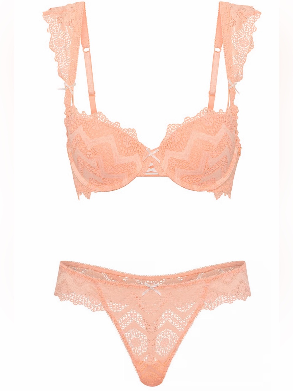 VS PINK WINK PUSH-UP BALCONETTE BRA & Thong Set - Peach Tree 32D/XS